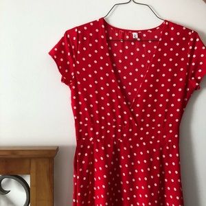 Red Polka Dot Faux Wrap Maxi Dress